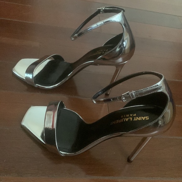 Saint Laurent Amber 105 Silver Metallic / Argento Sandals - Authentic - Size 38 - Picture 4 of 6
